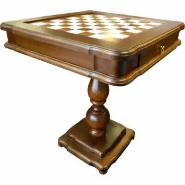 Classic Chess Table with Storage Compartment in Briar and Beech Wood