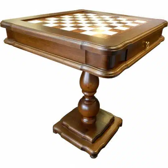 Classic Chess Table with Storage Compartment in Briar and Beech Wood