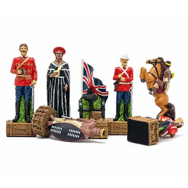 Anglo-Zulu War chess pieces, British soldiers, flag and rearing horse