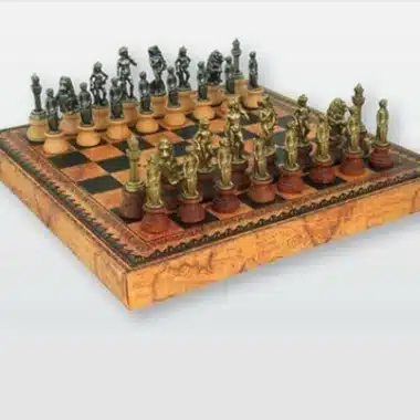 Florentine II Set: Faux Leather Chess Board & Solid Wood and Metal Chess Set