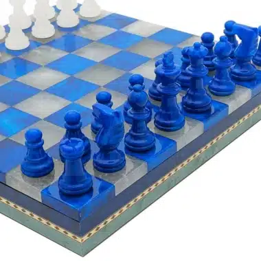 Alternative view of Blue and White Antique Marble Chess Set and Chess Board with Storage Box