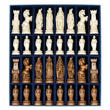 "Bergamo Knight Burnished and Wax-Polished" Chess Set in Traditionally Carved Solid Alpine Wood