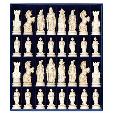 "Bergamo Knight Natural Wood" Chess Set in Traditionally Carved Solid Alpine Wood