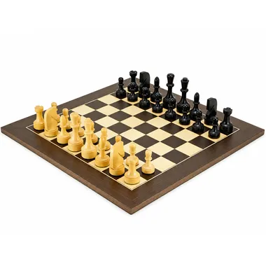 Complete chess set in maple and wenge with ebonised boxwood pieces