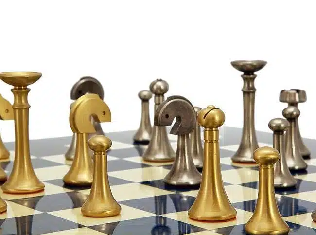 Contemporary Blue Set – Maple Wood Chess Board & Solid Brass Chess Set - Image 5