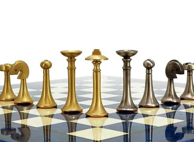 Contemporary Blue Set – Maple Wood Chess Board & Solid Brass Chess Set - Image 6