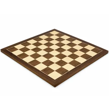 Chess board in walnut and maple wood, overall perspective view