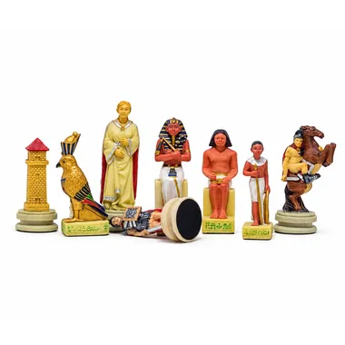 Romans vs Egyptians chess pieces including pawns lying on the ground
