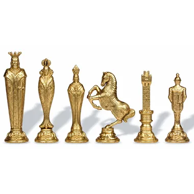Renaissance chess pieces fully gold-toned, king, queen, knight and rook