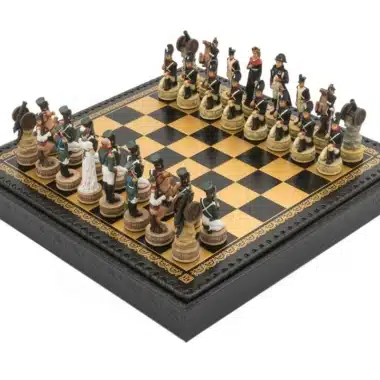 Napoleon Russian Campaign Chess Set in Resin with Black Faux Leather Chess Board