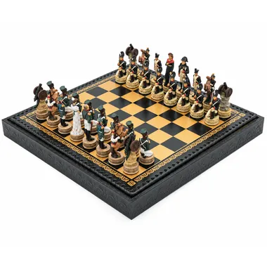 Napoleon Russian Campaign set, overview on black faux-leather chess board