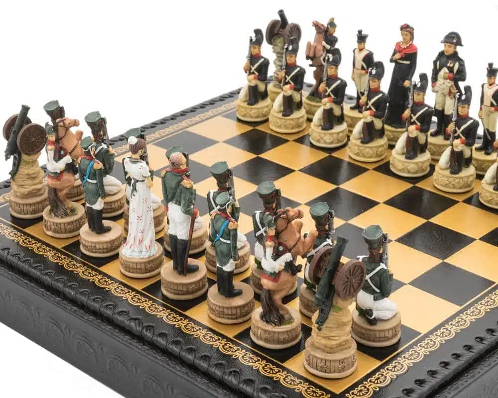 Napoleon Russian Campaign Chess Set in Resin with Black Faux Leather Chess Board - Image 3