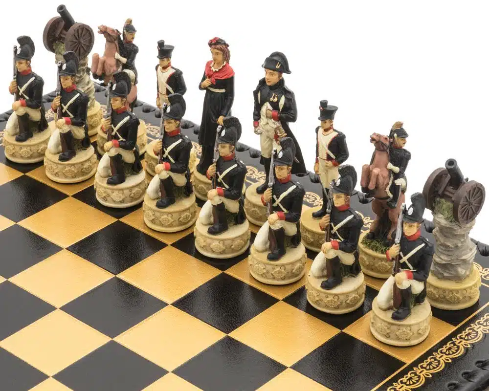 Napoleon Russian Campaign Chess Set in Resin with Black Faux Leather Chess Board - Image 5