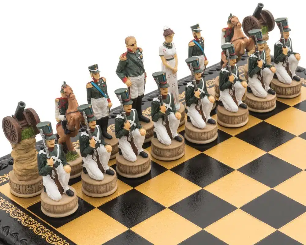 Napoleon Russian Campaign Chess Set in Resin with Black Faux Leather Chess Board - Image 4
