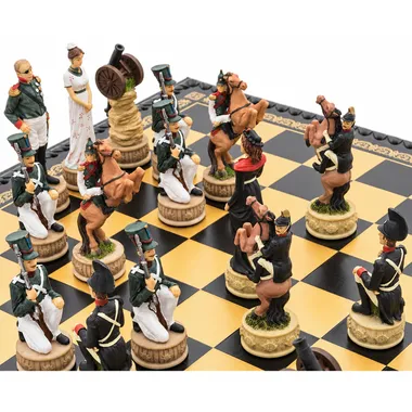 Detailed resin pieces, cavalry and artillery on the chess board