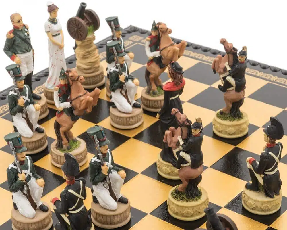 Napoleon Russian Campaign Chess Set in Resin with Black Faux Leather Chess Board - Image 2