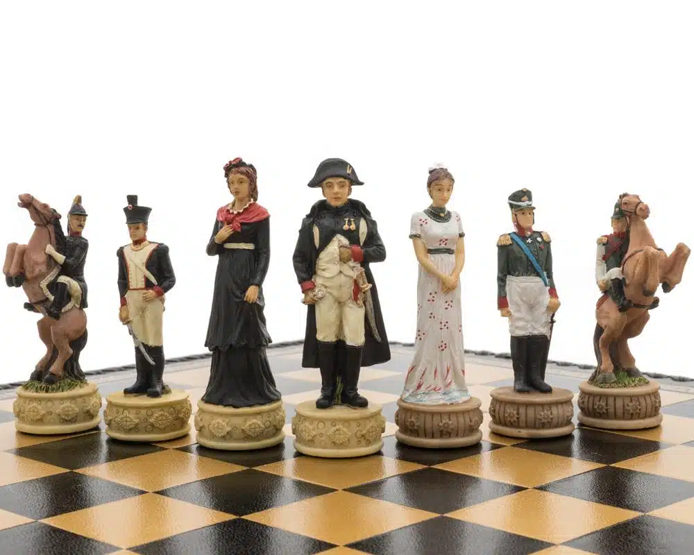 Napoleon Russian Campaign Chess Set in Resin with Black Faux Leather Chess Board - Image 6