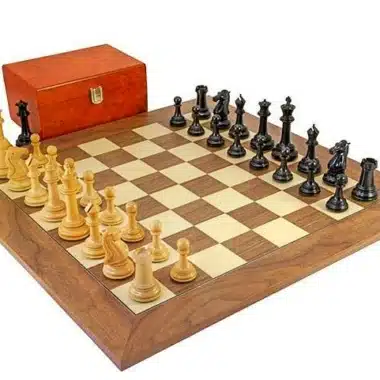 Parthenon Set Walnut and Maple Wood Chess Board, Ebony and Boxwood Chess Pieces & Storage Box