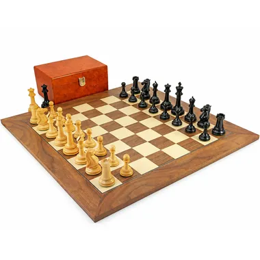 Parthenon complete chess set with walnut and maple board and storage box