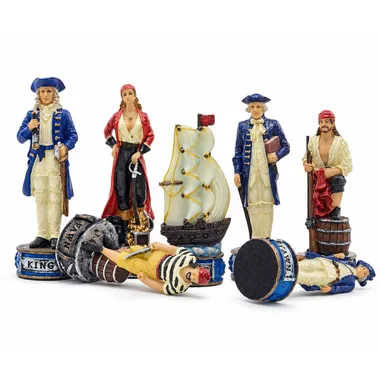 Standing and lying pieces, detail of pirate king and galleon