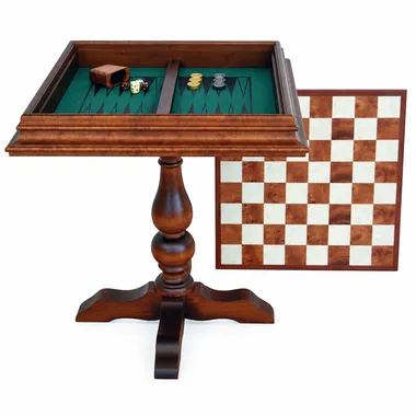 "Two in One" Table: Chess Board, Chess Set and Backgammon in Briar Root