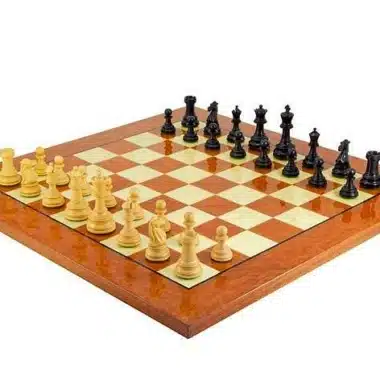 Cheltenham Luxury Elm and Lacquered Maple Burr Wood Chess Board & Ebony Wood Chess Set
