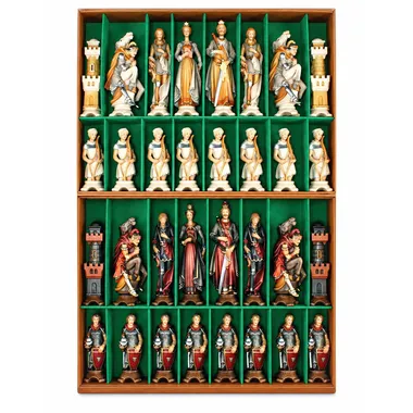 "Renaissance Oil-Painted" Chess Set in Traditionally Carved Solid Alpine Wood