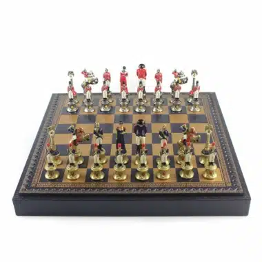 Napoleon III Chess Set with Faux Leather Board & Hand-Painted Solid Metal Chess Pieces