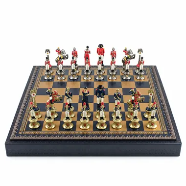 Napoléon III set with imitation leather chess board and painted metal pieces