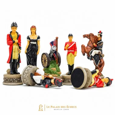 Battle of Waterloo II chess pieces showing soldiers, cannon and rider