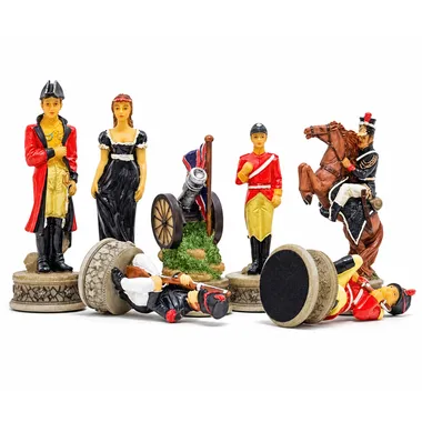 Battle of Waterloo II chess pieces showing soldiers, cannon and rider