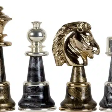 Wooden and Solid Brass Chess Set, Gold and Silver Plated Staunton Fantasy XL