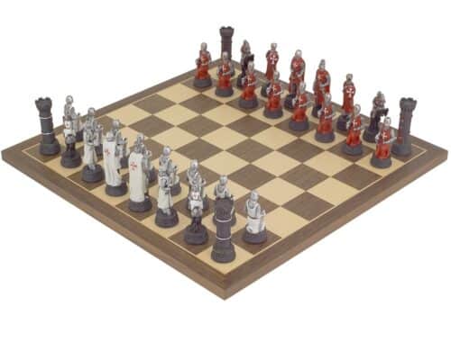Templars Set Hand-Painted Resin Chess Pieces and Walnut and Maple Chess Board