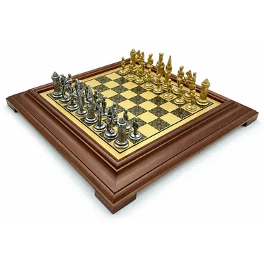 Camelot King Arthur set on wooden storage box, full view