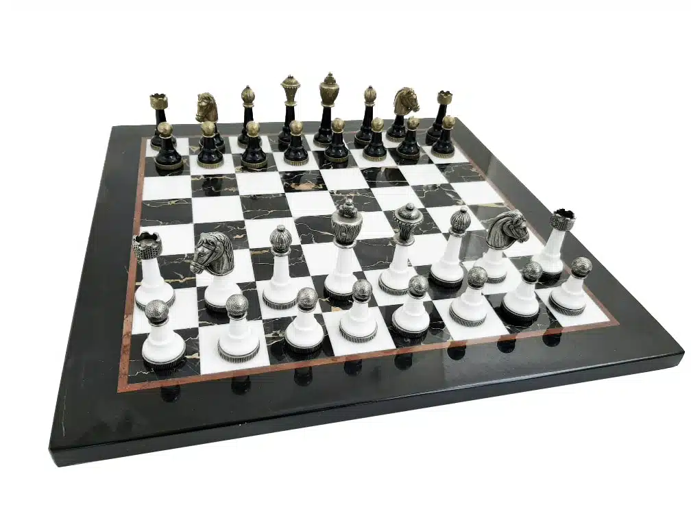 Design X Staunton Chess Set and Black and White Marble Chess Board