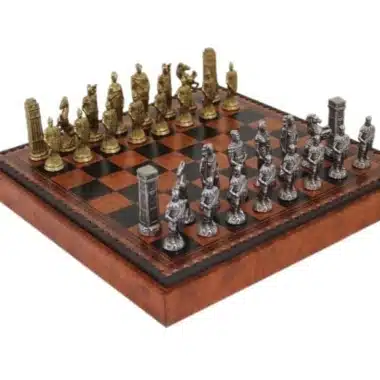 Romans vs Barbarians VII Set – Faux Leather Chess Board with Storage and Metal Figurines