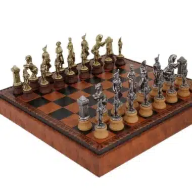 Large Napoleon Chess Figures and Brown Chess Board with Storage