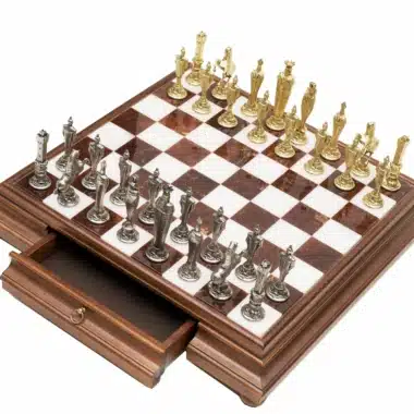 Florentine Renaissance III Chess Set and Pedestal Chess Board with Storage Drawer