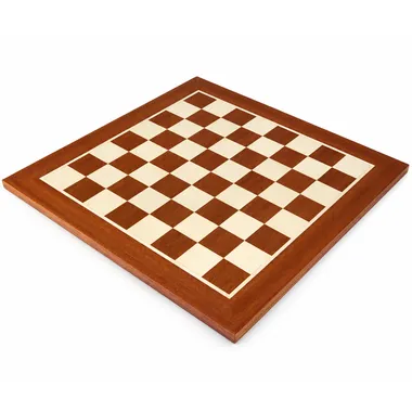Chess board in mahogany and Siberian birch wood, overall diagonal view