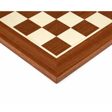 Chess board in mahogany and Siberian birch, close-up of corner and frame