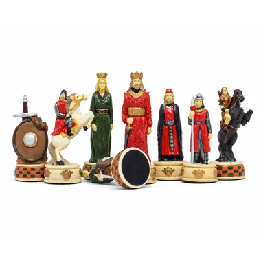 Detailed English and Scottish chess pieces, king, queen and knight