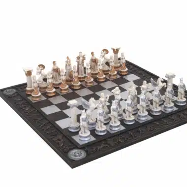 Hand-Painted Greek Mythology Chess Set with Black and White Greek Chess Board