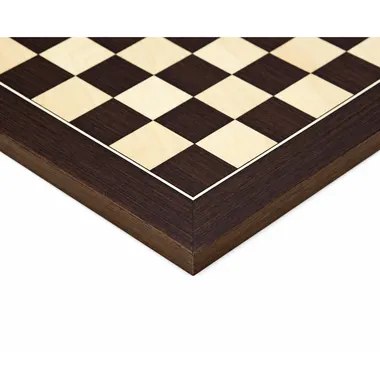 Wenge and maple wood chess board, close-up of corner and border