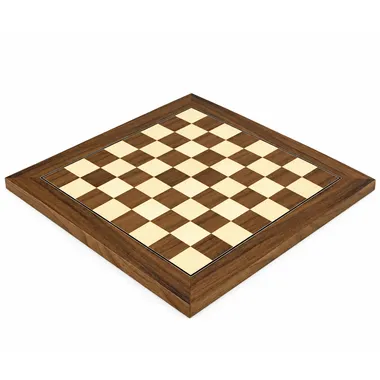 Walnut and maple wood chess board, overall perspective view