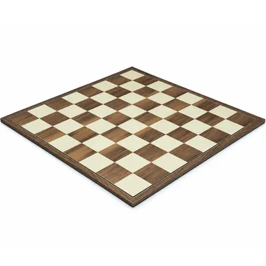 Folding chess board in walnut and maple wood, overall diagonal view