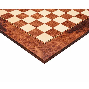 Italian chess board, detail of the corner showing the elm burl border