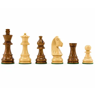 Staunton chess set in sheesham and boxwood, pieces lined up