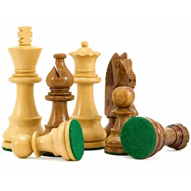 Staunton chess set pieces with two kings lying on green felt bases