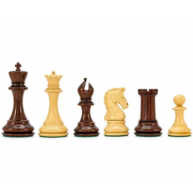 Eminence chess set: rosewood and boxwood pieces lined up