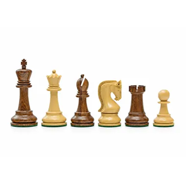 Acacia wood chess pieces lined up, light and dark two-tone finish